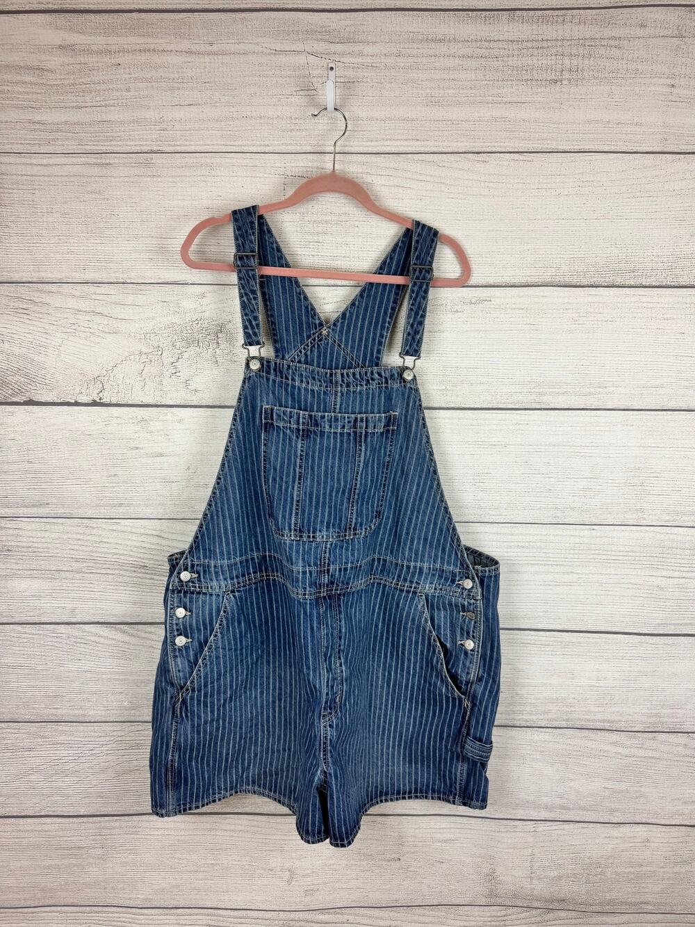 Old Navy Plus Size Blue Stripe Baggy Wide Leg Denim Short Overalls Size 3X